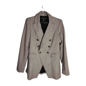 Rachel Zoe Blazer Womens XS Tan Houndstooth Double Breasted Dark Academia Chic